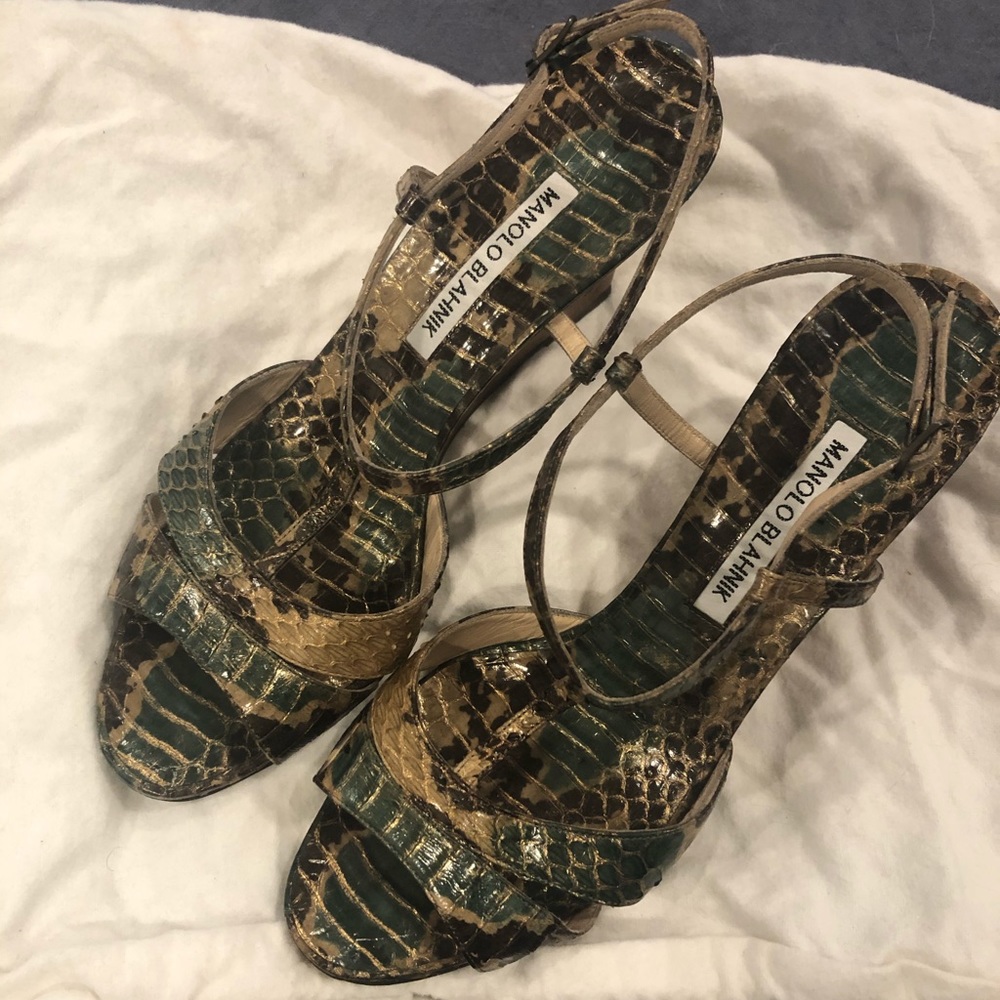 Manila Blahnik Snakeskin Wedges